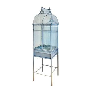 Painted Metal & Glass Terrarium on Stand With Curved Roof For Sale