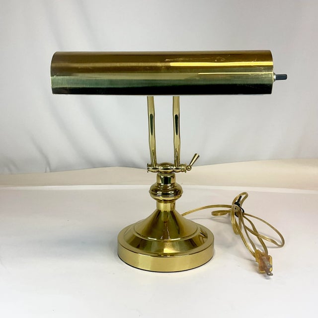 Metal 1970s Mid-Century Art Deco Articulating Brass Bankers/Piano Desk Lamp For Sale - Image 7 of 8