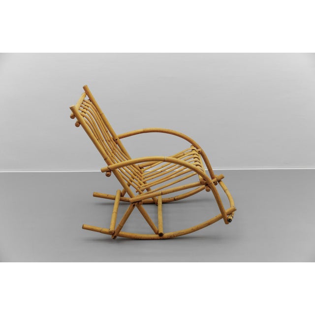 Mid-Century Modern Mid-Century Modern Rattan and Bamboo Rocking Chair, 1960s For Sale - Image 3 of 11