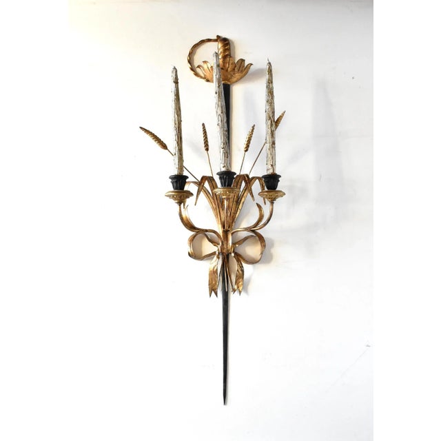 Renaissance Italian Tole Sword & Wheat Wall Candle Sconce For Sale - Image 3 of 9