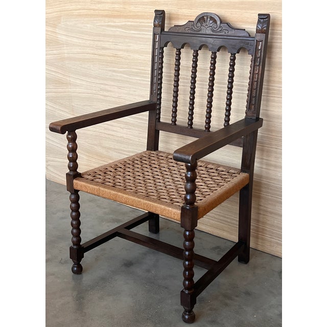 19th Century Spanish Colonial Altar Carved Armchairs With Cane Seat, Set of 4 For Sale - Image 4 of 12