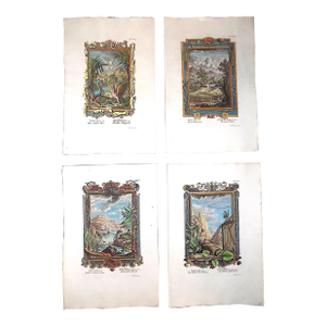 Antique 18th Century (1731) Hand Colored Copperplate Landscape Engravings - Set of 4