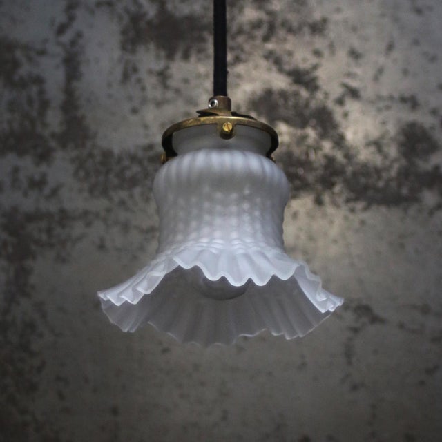 1950s French White Frosted Glass and Brass Pendant Lamp For Sale - Image 5 of 6