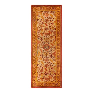 1930s Ivory Yellow Geometric Antique Donegal Arts & Crafts Rug 4'6" X 9' Handknotted Wool Carpet For Sale