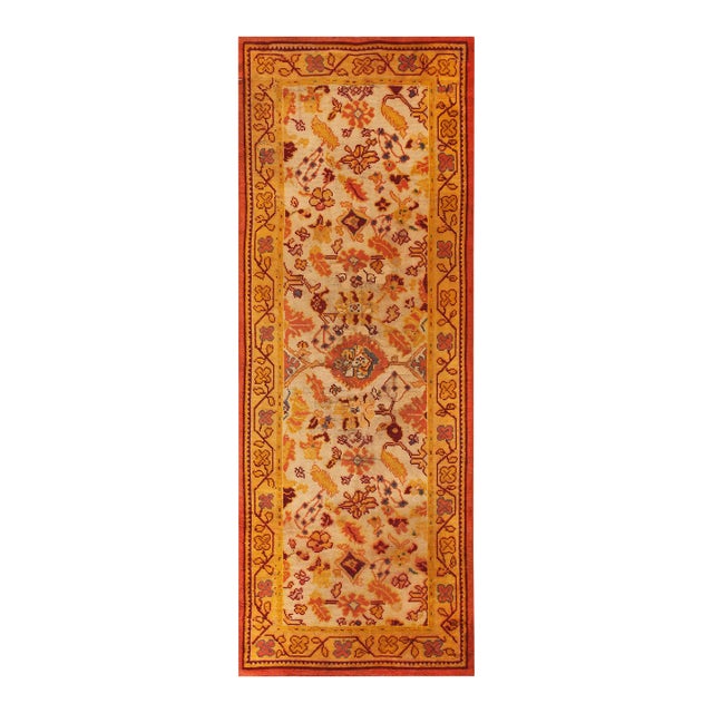 1930s Ivory Yellow Geometric Antique Donegal Arts & Crafts Rug 4'6" X 9' Handknotted Wool Carpet For Sale