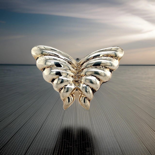 1990s Tiffany & Co Estate Puffed Butterfly Brooch Pin Sterling Silver For Sale - Image 10 of 10