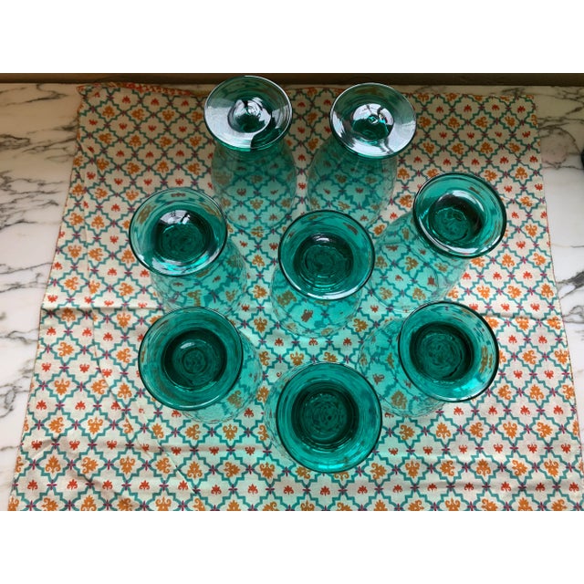 Contemporary Teal Glass Water Goblets Set of 8 For Sale In Palm Springs - Image 6 of 12