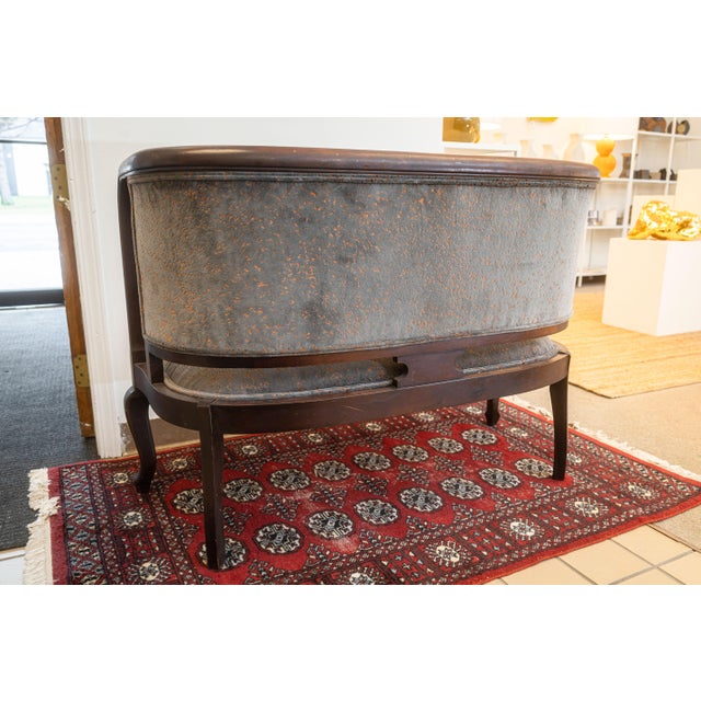 Wood Vintage Curved Mahogany and Crushed Velvet Settee Bench For Sale - Image 7 of 7