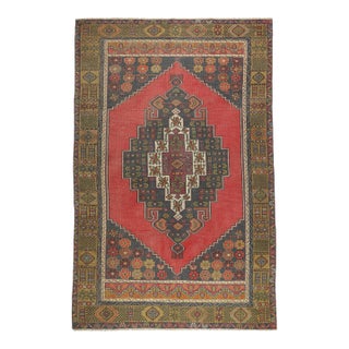 Vibrant Vintage Konya Taspınar Rug – Bold Geometric Medallion & Rich Anatolian Colors - 4' 2''x 7' 11'' For Sale