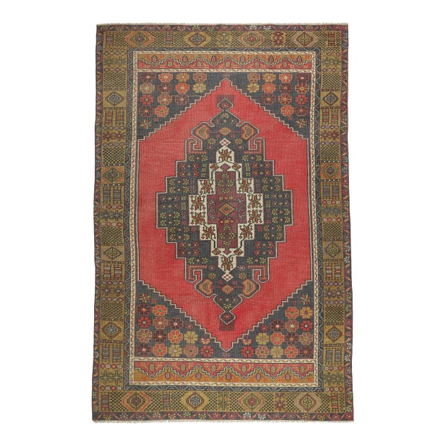Vibrant Vintage Konya Taspınar Rug – Bold Geometric Medallion & Rich Anatolian Colors - 4' 2''x 7' 11'' For Sale