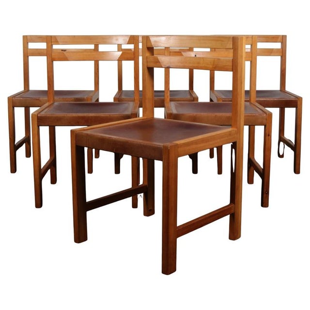 Vintage Dining Chairs in Pine and Saddle Leather by Knud Færch, 1960s, Set of 6 For Sale - Image 9 of 9
