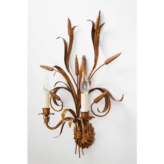 Hollywood Regency Large Florentine Regency Wall Lamp with Ears of Wheat by Hans Kögl, 1970s For Sale - Image 3 of 9