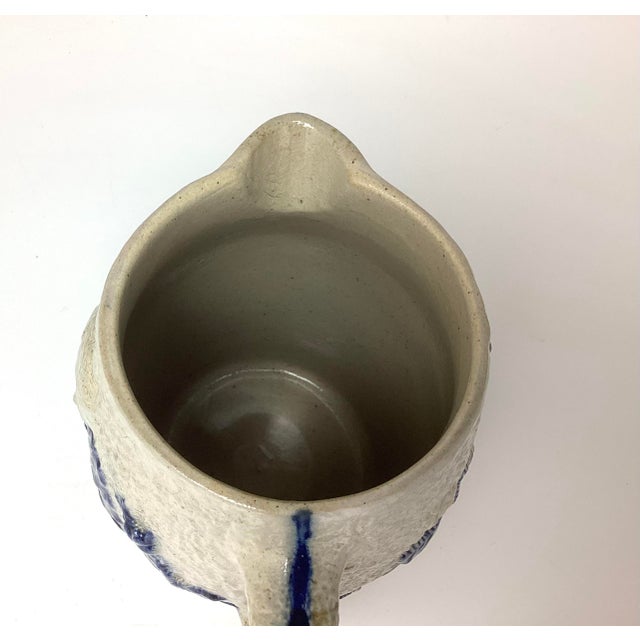 Antique Whites of Utica Stoneware Figural Pitcher or Jug With Blue Decoration For Sale - Image 4 of 7