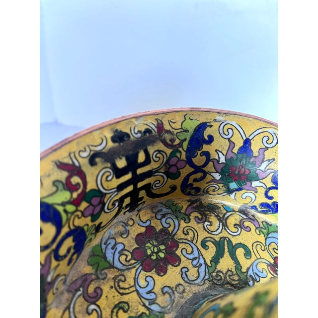 19th Century Chinese Imperial Yellow Cloisonné Enamel Pricket Candle Holders - A Pair For Sale - Image 14 of 18