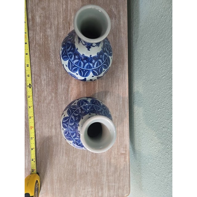1990s Vintage Chinese Blue & White Porcelain Vases-Set of 2 For Sale - Image 5 of 6
