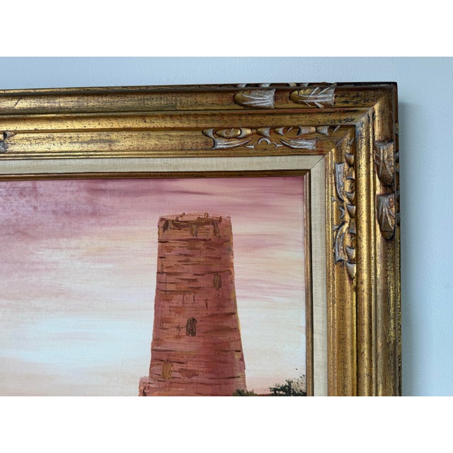 Wood 1975 T. Cook Grand Canyon Watchtower Landscape Oil on Canvas Painting, Framed For Sale - Image 7 of 12
