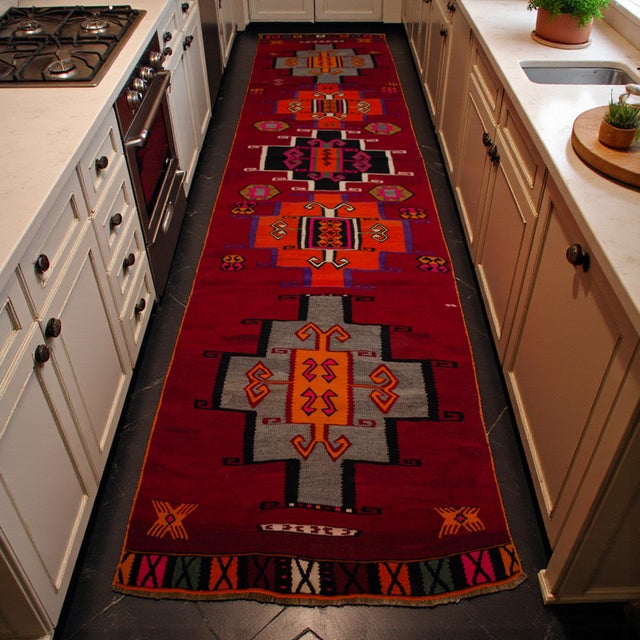 Rustic Vintage Runner Rug Kilim• Turkish Handwoven Tribal Flat Weave • Hallway Kitchen Decor - 3′4″ × 14′4″ For Sale - Image 3 of 15