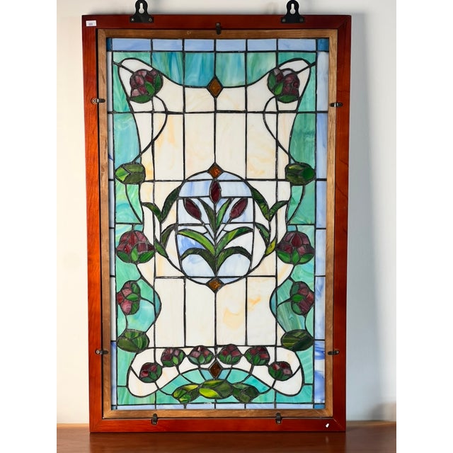 American Vintage Stained Glass Wall Hanging 32x20 For Sale - Image 3 of 9