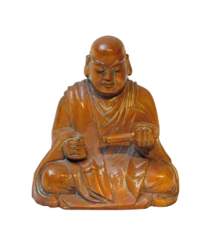 Wood Carved Lo Han Monk Statue In Deep Meditation Praying Position