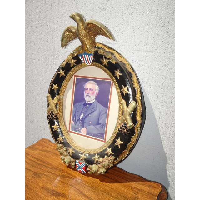 Vintage Picture W British Gentleman W Ceramic Frame & Eagle Motif & Stars For Sale - Image 4 of 12