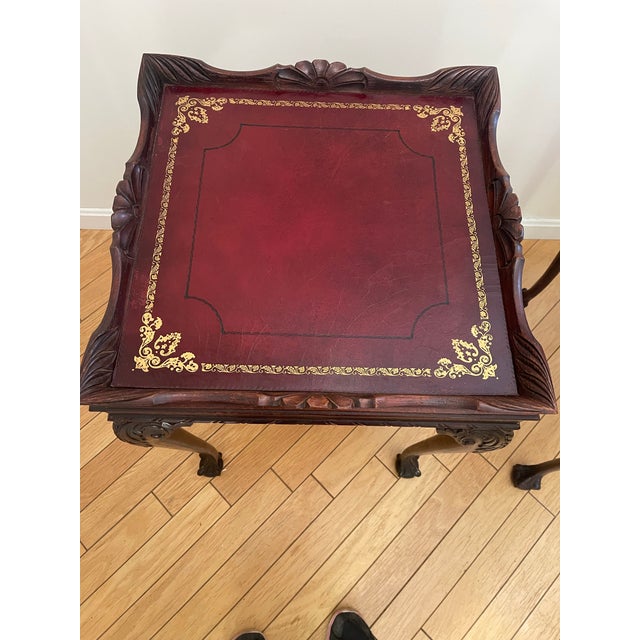 Red Pair of Antique Solid Mahogany Regency Leather Top End Tables 1940’s For Sale - Image 8 of 12