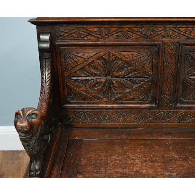 Victorian Farmhouse Oak Hall Bench, 1880 For Sale - Image 4 of 9