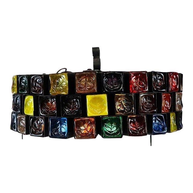 1970s Feders Brutalist Hand Blown Glass Chandelier For Sale