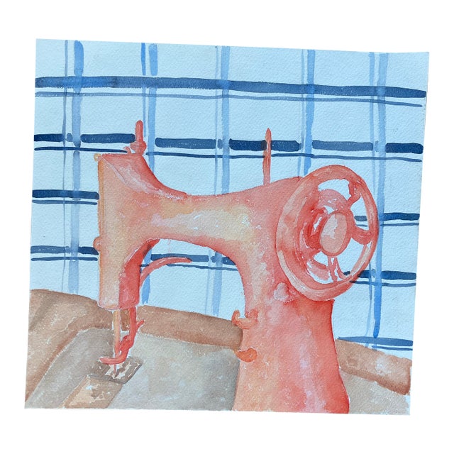 1970’s Original Watercolor Painting Antique Sewing Machine For Sale