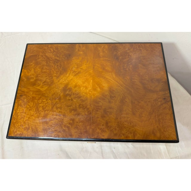 Wood High Quality Handmade Italian Caminetto Burl Wood Veneer Brass Cigar Humidor Box For Sale - Image 7 of 17