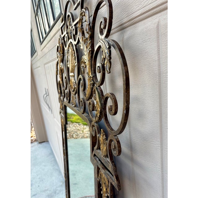 Metal Handmade Vintage Ornate Labarge Iron and Brass Gilt Large Mirror For Sale - Image 7 of 9