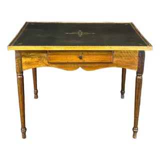 Antique French Elegant Leather Top Game Table With 4 Drawers For Sale