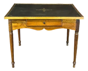 Antique French Elegant Leather Top Game Table With 4 Drawers
