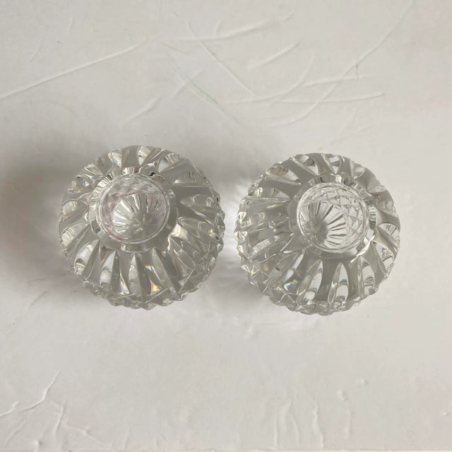 Waterford Crystal Taper Candlestick Holders Crosshatch Snowball Signed a Pair For Sale - Image 6 of 9