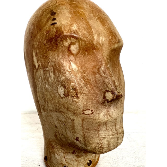 Antique Wooden Milliners Head, 1900s For Sale - Image 6 of 15