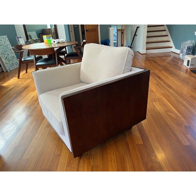 Mid-Century Modern Mid-Century Modern Case Walnut and Chenille Armchair For Sale - Image 3 of 11