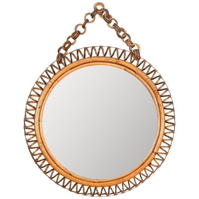 Mid-Century Organic Round Spring Mirror in Rattan and Wicker, Italy, 1960s For Sale - Image 13 of 13