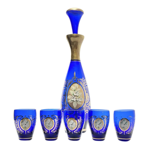 1960s Murano-Style Bohemian Venetian 6-Piece Cobalt Blue Decanter Cordial Set