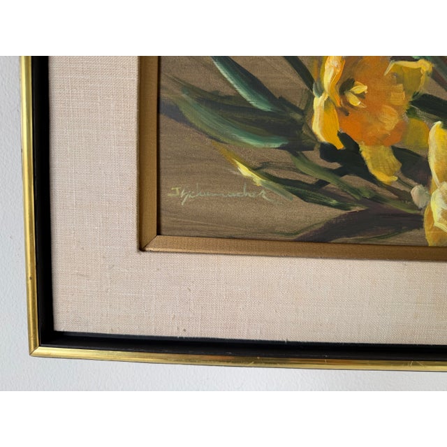 1970’s J. Schumacher Floral Still Life Oil on Board Painting – Framed For Sale - Image 11 of 12