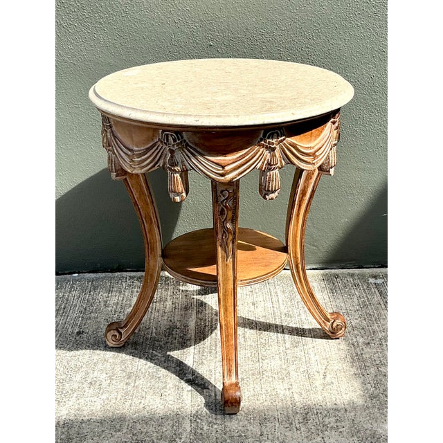 Late 20th Century Vintage Hand Carved Swag and Tassel Side Table For Sale - Image 5 of 6