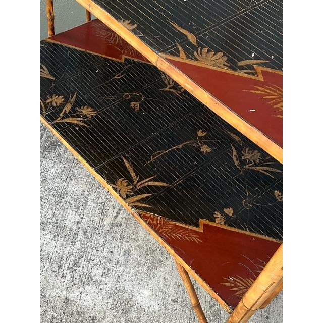 Vintage Chevron Bamboo Painted Etagere For Sale - Image 9 of 12