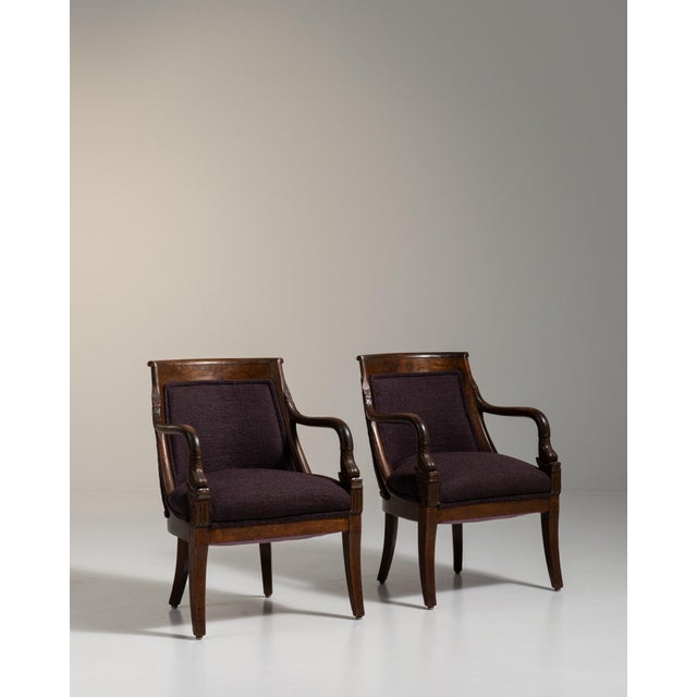 Early 20th Century Empire Red Wood Pair of Club Chairs For Sale - Image 9 of 12