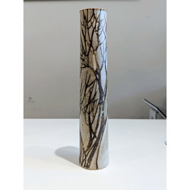 Anderson Design Studio Tall Stoneware Cylinder Vase With Winter Tree Motif, 1970s For Sale In San Francisco - Image 6 of 9