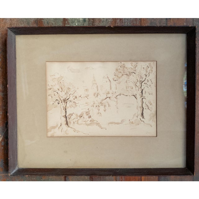 We are selling this fine landscape drawing. This drawing appears to be of New York City’s Central Park with the Chrysler...