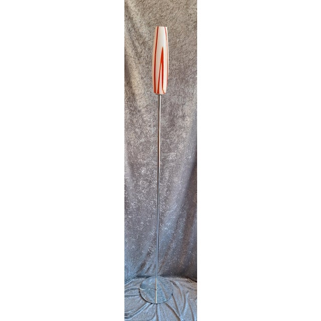 Vintage Floor Lamp with Chrome-Plated Metal Frame and Red and White Glass Shade, 1990s, in Very Good conditions. Designed...