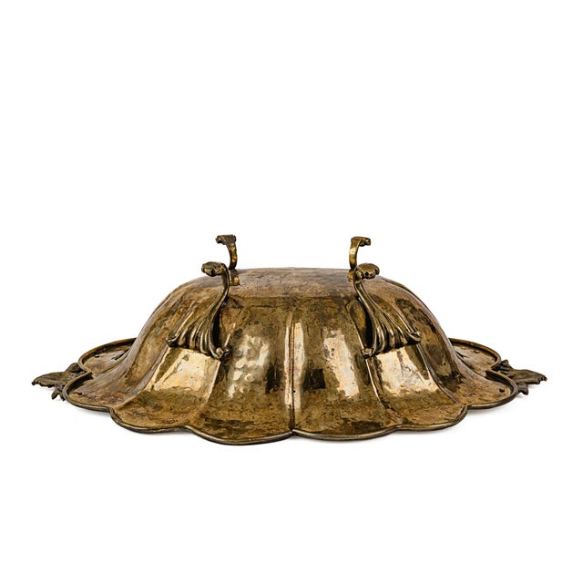 Metal Vintage Antique Hammered Brass Rococo Revival Footed Bowl For Sale - Image 7 of 14