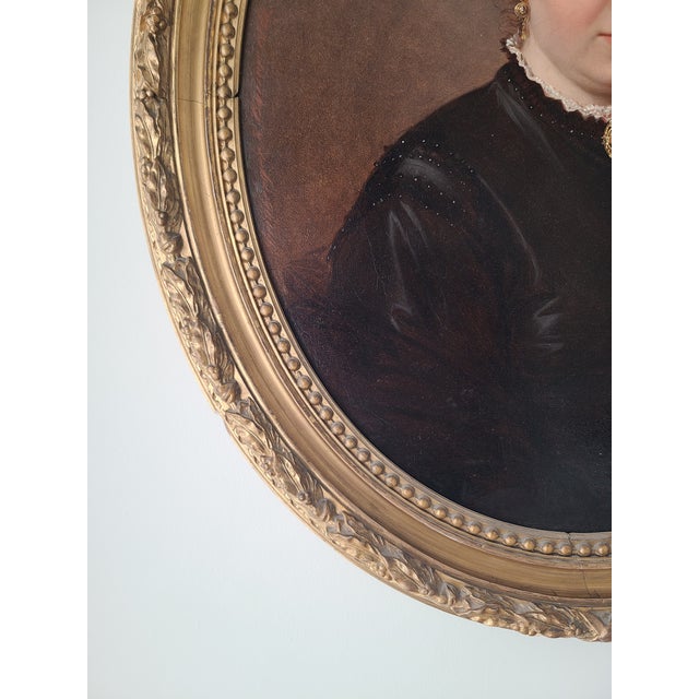 Antique 19th Century German Oval Oil Painting Portrait of a Lady With a Cameo For Sale - Image 12 of 15