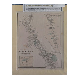 Detailed Antique 2-Sided Map: Westminster & Reisterstown, Maryland by o.w. Gray & Son (C. 1870s) - 16" X 20" For Sale