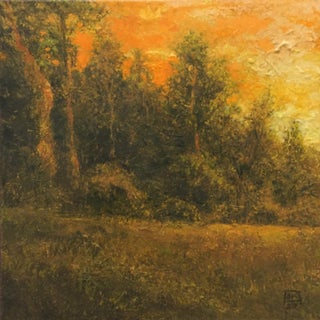 Along M-115 (June) by Shawn Krueger | Oil on Artefex ACM panel Landscape with trees at sunset. For Sale