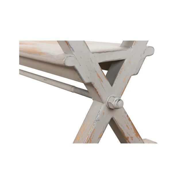 Wood French Country Painted Bench For Sale - Image 7 of 9