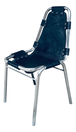 Industrial Leather and Steel Dining Chairs from Les Arcs, 1980s, Set of 6